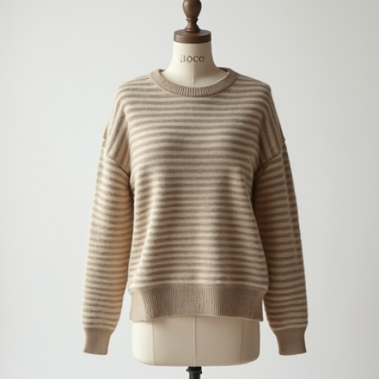 Striped Knit Sweater Top in Solid Neutral