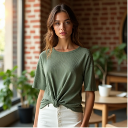 Ribbed Ribbed Tee with Tie Front
