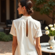 Linen Satin Blouse with Keyhole Back