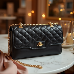 Quilted Clutch Bag with Gold Chain