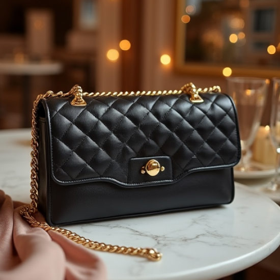 Quilted Clutch Bag with Gold Chain