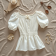 Ruffled Smocked Blouse with Bow Detail