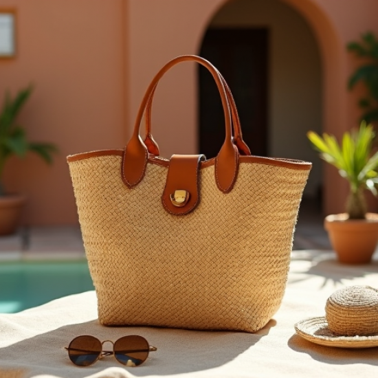 Woven Woven Basket Bag with Twist Lock
