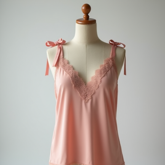 Lace Ribbon Cami Top with Lace Trim