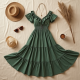 Off-Shoulder Peasant Dress with Empire Waist