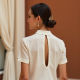 Linen Satin Blouse with Keyhole Back