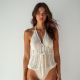 Crochet Halter Neck Top with Tie Front