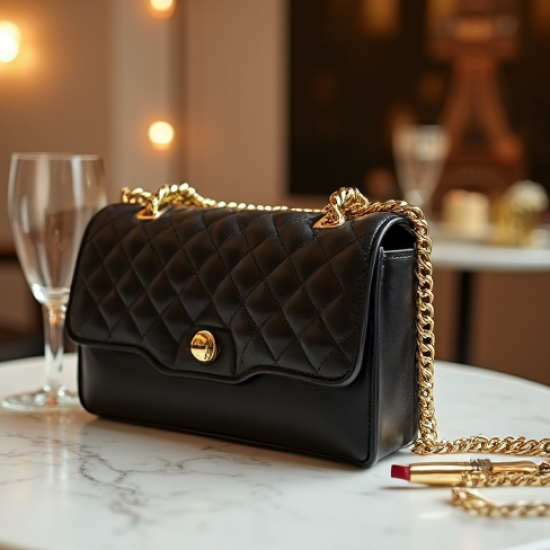 Quilted Clutch Bag with Gold Chain