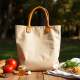 Woven Tote Bag with Bamboo Handle