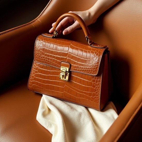 Embossed Top-Handle Bag in Crocodile Pattern
