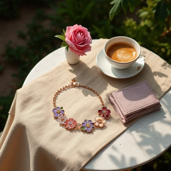 Enamel Charm Bracelet with Floral Charm