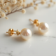 Pearl Accent Hoop Earrings with Freshwater Pearl