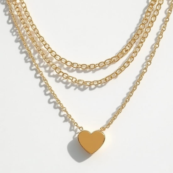 Layered Layered Necklace with Heart Motif