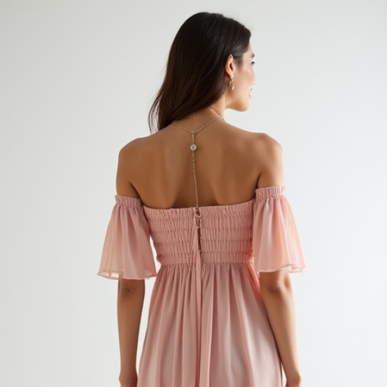 Off-Shoulder High-Low Dress in Pastel Shades