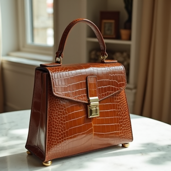 Vintage Top-Handle Bag in Crocodile Pattern