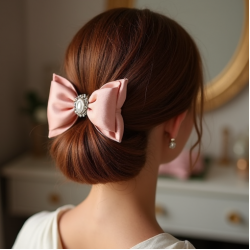 Satin Hair Bow Clip with Bow Accent