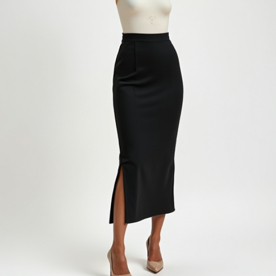 High-Waisted Midi Skirt with Side Slit
