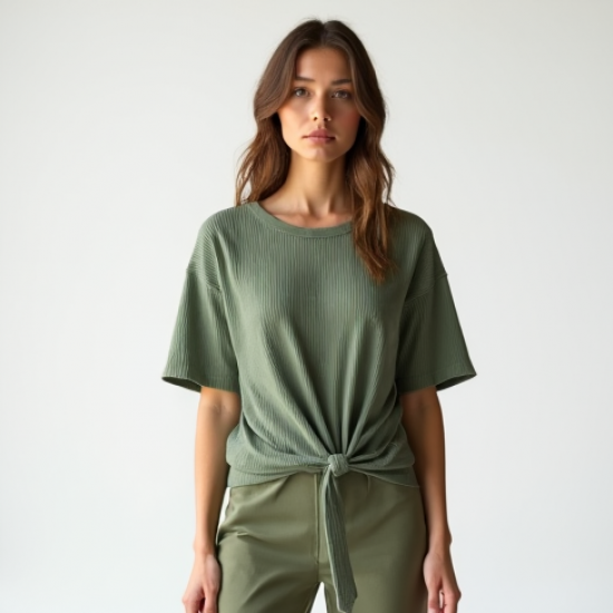 Ribbed Ribbed Tee with Tie Front