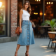 A-Line Midi Skirt in Light Wash