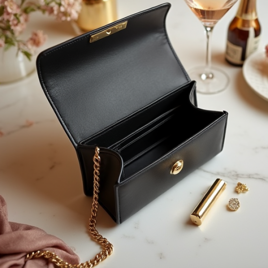 Quilted Clutch Bag with Gold Chain