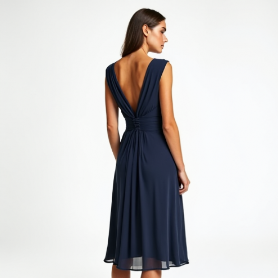 Silk A-Line Party Dress with V-Neckline