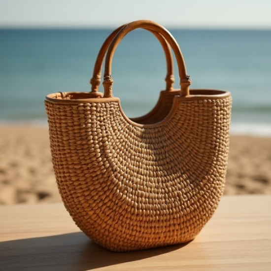Woven Woven Basket Bag with Bamboo Handle