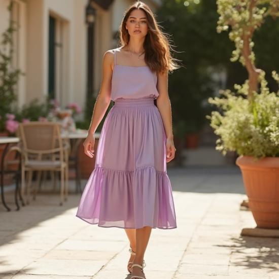 Tiered Midi Skirt in Pastel Color