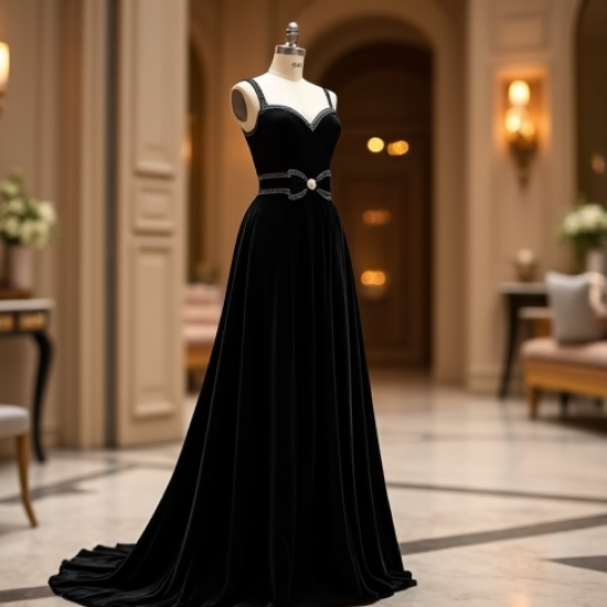 Velvet Evening Gown with Bow Accent