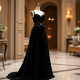 Velvet Evening Gown with Bow Accent