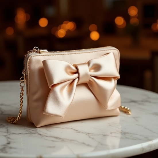 Satin Pouch Bag with Bow Accent