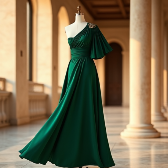Silk One-Shoulder Dress with Empire Waist