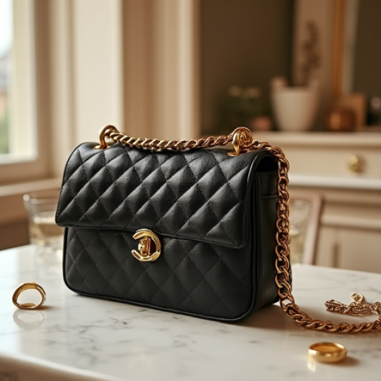 Quilted Chain Shoulder Bag with Gold Chain