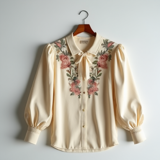 Embroidered Satin Blouse in Vintage Floral