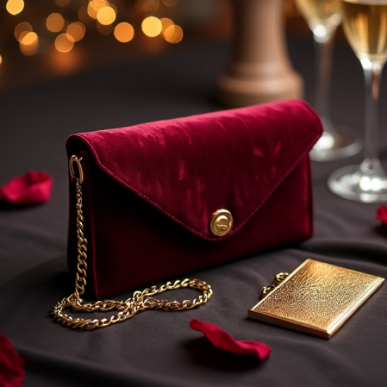 Velvet Envelope Clutch with Gold Chain