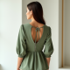 Cotton Peplum Top with Keyhole Back