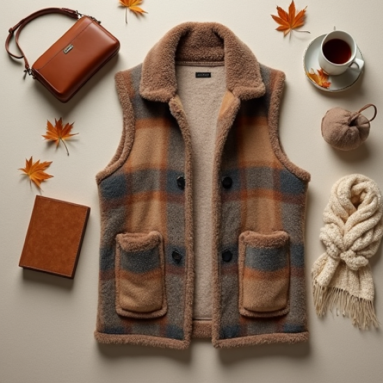 Plaid Faux Fur Vest with Deep Pockets