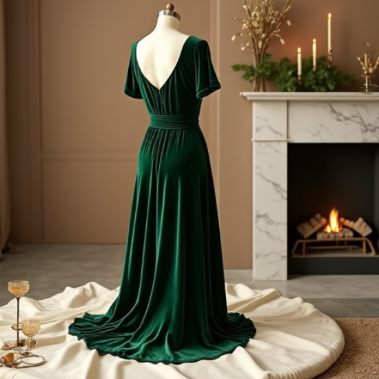 Velvet A-Line Party Dress with Slit Detail