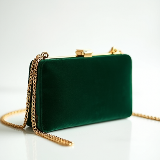 Velvet Clutch Bag with Gold Chain
