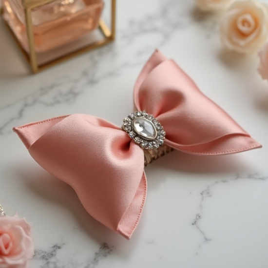 Satin Hair Bow Clip with Bow Accent