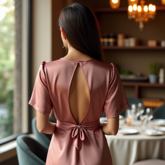 Satin Wrap Top with Keyhole Back