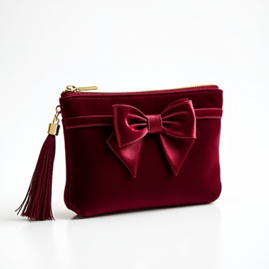 Velvet Pouch Bag with Bow Accent