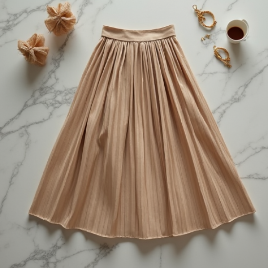 Ribbed Midi Skirt in Pleated Satin