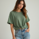 Ribbed Ribbed Tee with Tie Front