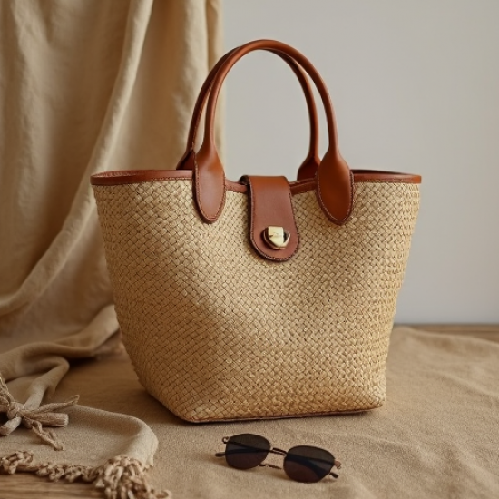 Woven Woven Basket Bag with Twist Lock