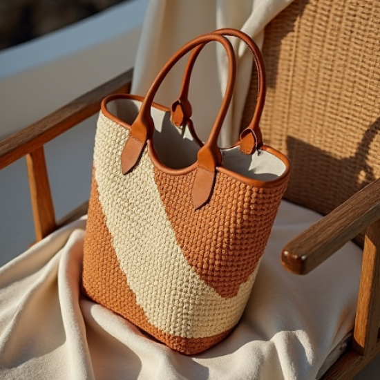 Woven Woven Basket Bag in Two-Tone Color