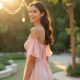Off-Shoulder High-Low Dress in Pastel Shades