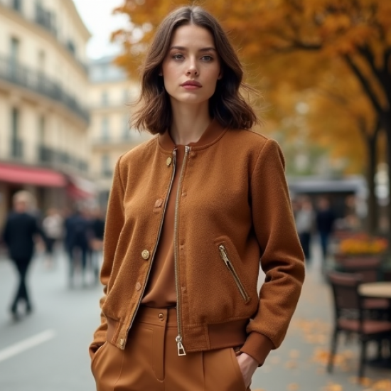 Bouclé Bomber Jacket with Gold Buttons