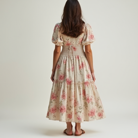 Floral Peasant Dress with Puffed Sleeves