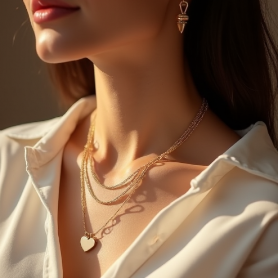 Layered Layered Necklace with Heart Motif