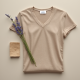 Linen Ribbed Tee with V-Neck